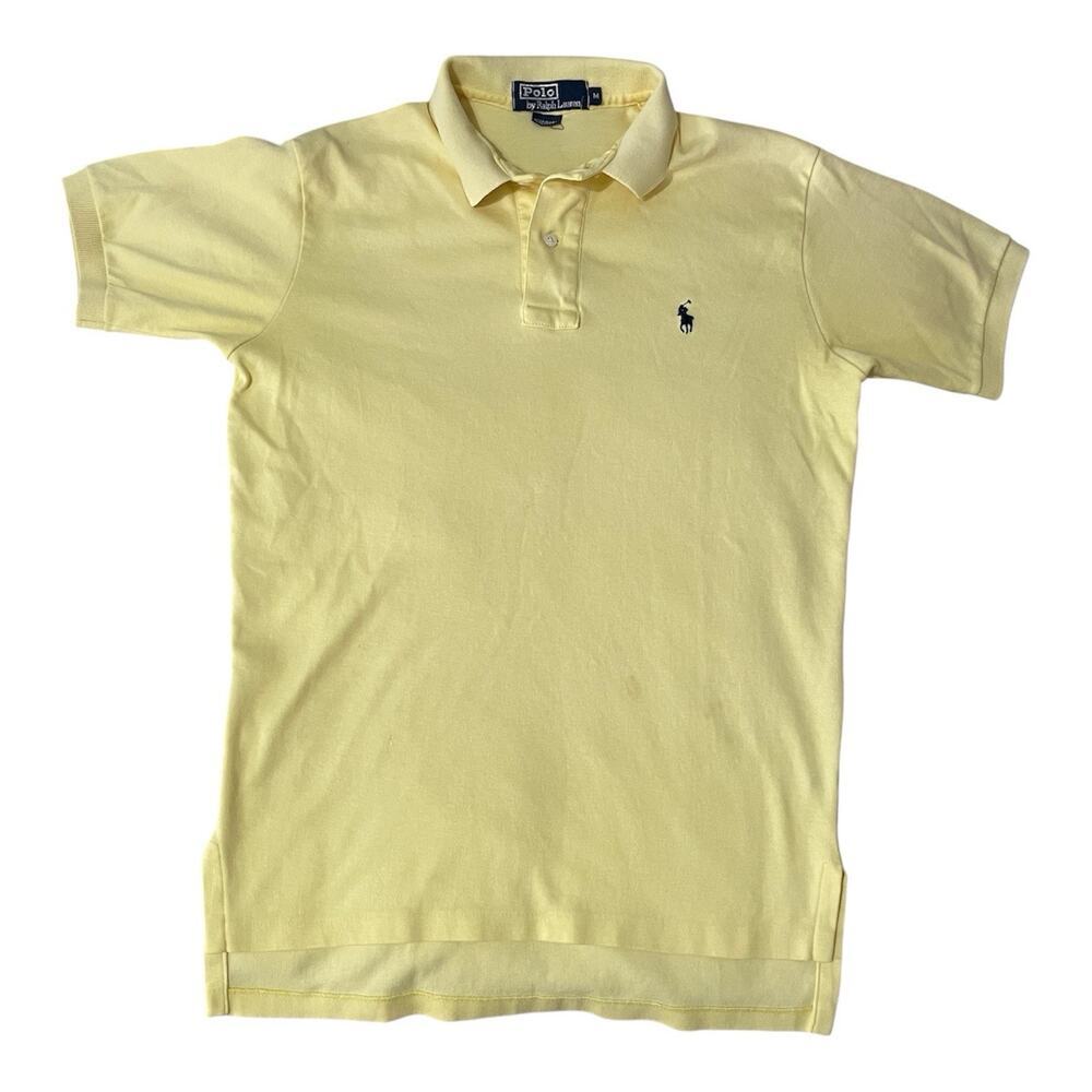 VTG Polo Ralph Lauren Shirt Men Medium M Yellow Short Sleeve 2 Button Preppy 90s
